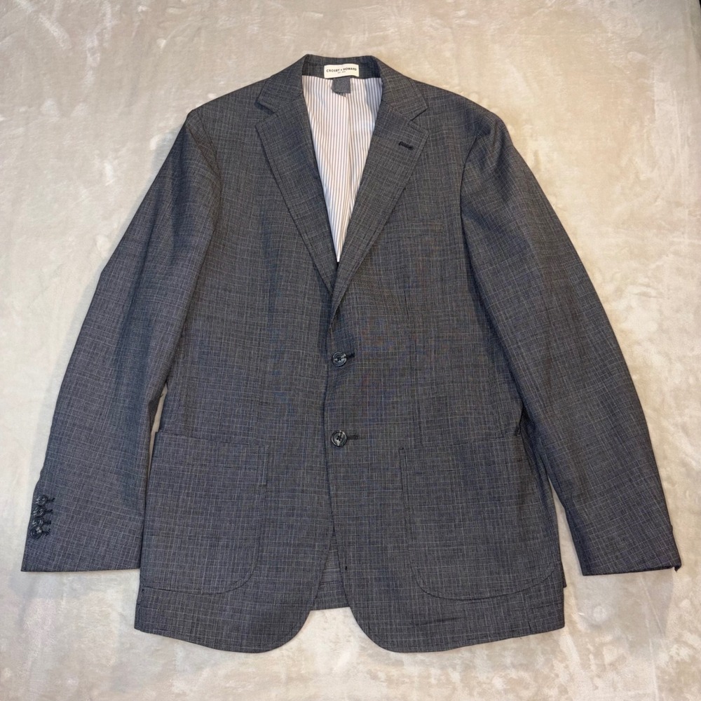 Crosby & Howard Mens Grey Tollegno 1900 3D Unstructured Wool Sport Coat Size L